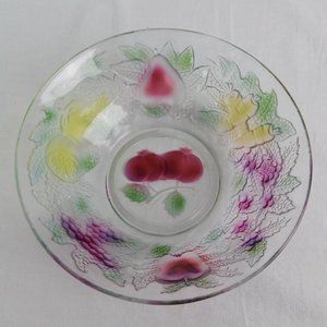 Firna Indonesia Clear Embossed Multi-Colored Fruit Vegetable Design Glass Bowl